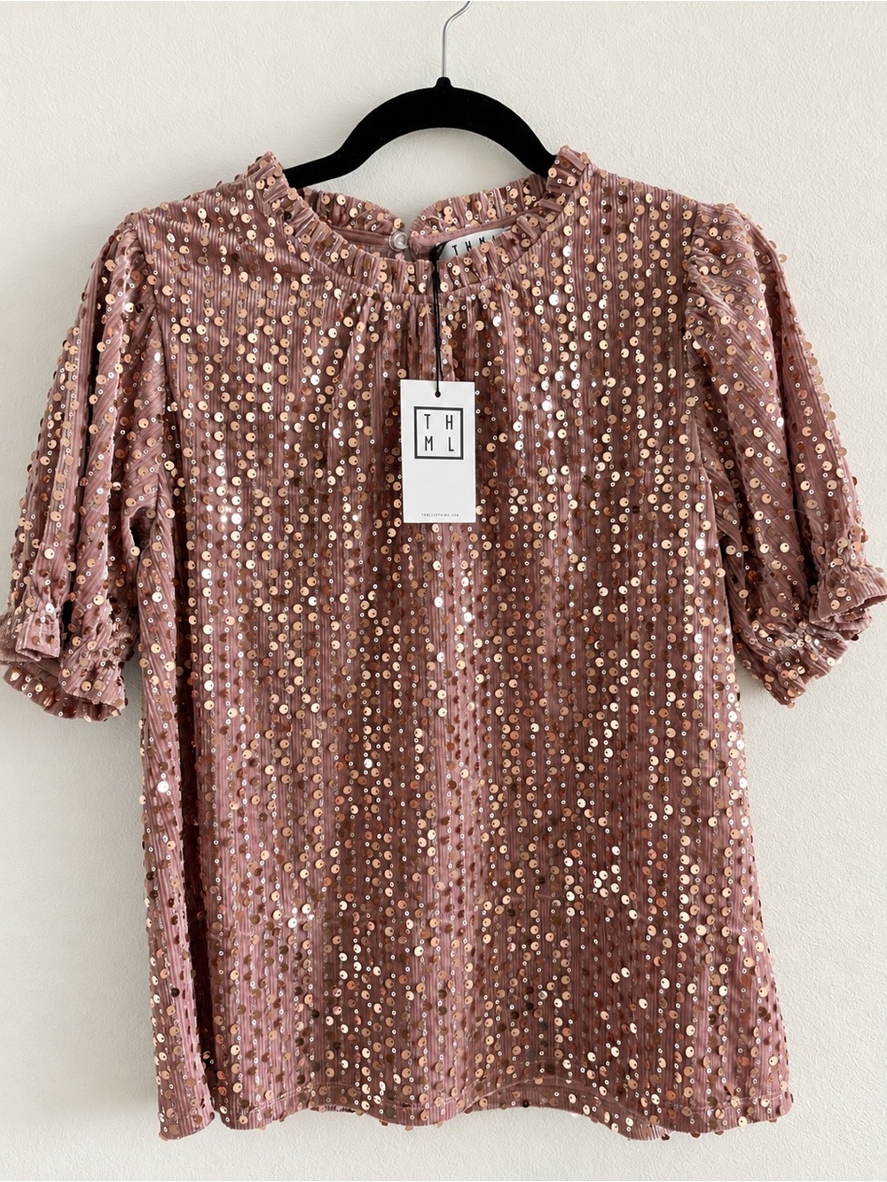 THML Rose Dust Sequin Short Sleeve Blouse